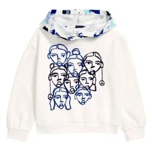 Cristina Martinez Print Cotton Hoodie Ivory Blue Grow To Bloom size 4 NWOT